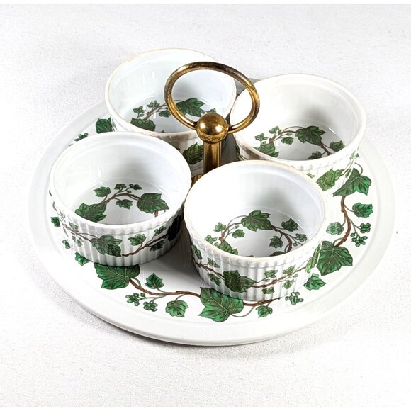 Porcelaine de Paris Lierre pattern Ramekins and sandwich serving tray made in - Picture 1 of 9
